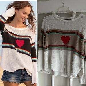 Wooden Ships Heart Rainbow Stripe Sweater Size S/M